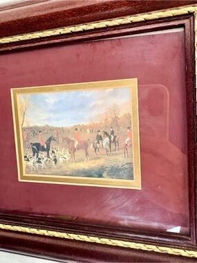 Hunting Scene Framed Print in Mahogany & Burgundy With Gold Trim